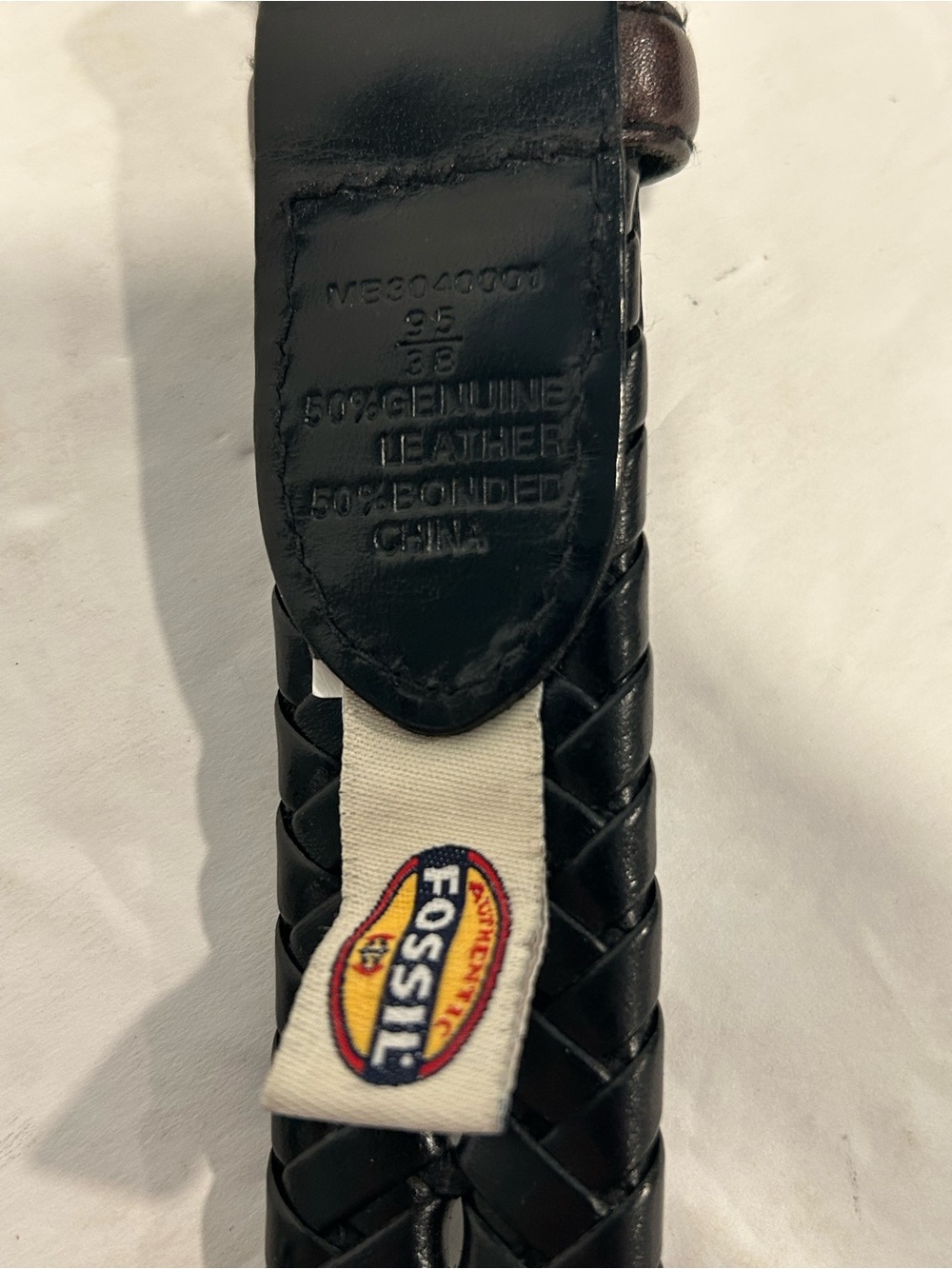 Fossil Braided Leather Belt Sz 95/38 Black Silver Tone Buckle MB3040001 - Picture 6 of 7